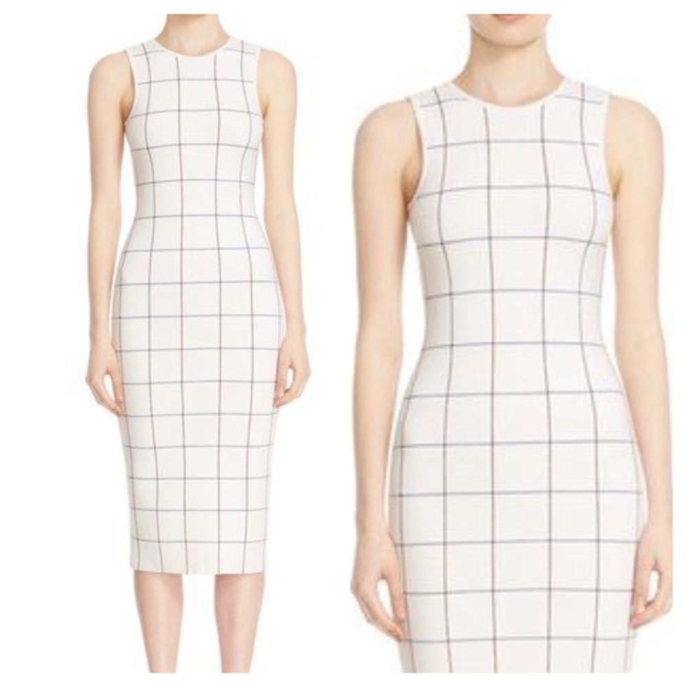 😍Victoria Beckham Signature Intarsia Check Crewneck Sheath Dress 2 (size 6)